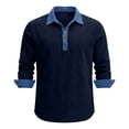 thumbnail image 5 of Mifsaly Henley Shirts for Men Long Sleeve Collared Shirt Patchwork Button Closure Linen Tops Loose Fit Summer Work Blouses S, 5 of 6
