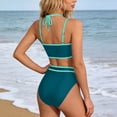 thumbnail image 4 of Neon High Waisted Bikini for Women Two Piece Swimsuit Color Block Sporty Adjustable Straps Halter Neck Blue S, 4 of 5
