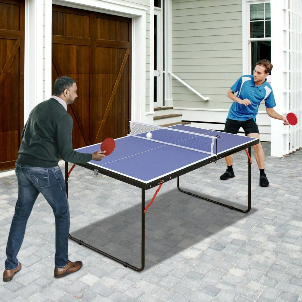 4ft Foldable Ping Pong Table Set, Compact Indoor Outdoor Table Tennis Table with Net, 2 Paddles & 3 Balls for Small Spaces, Apartments, Backyard, Thickened Aluminum Frame
