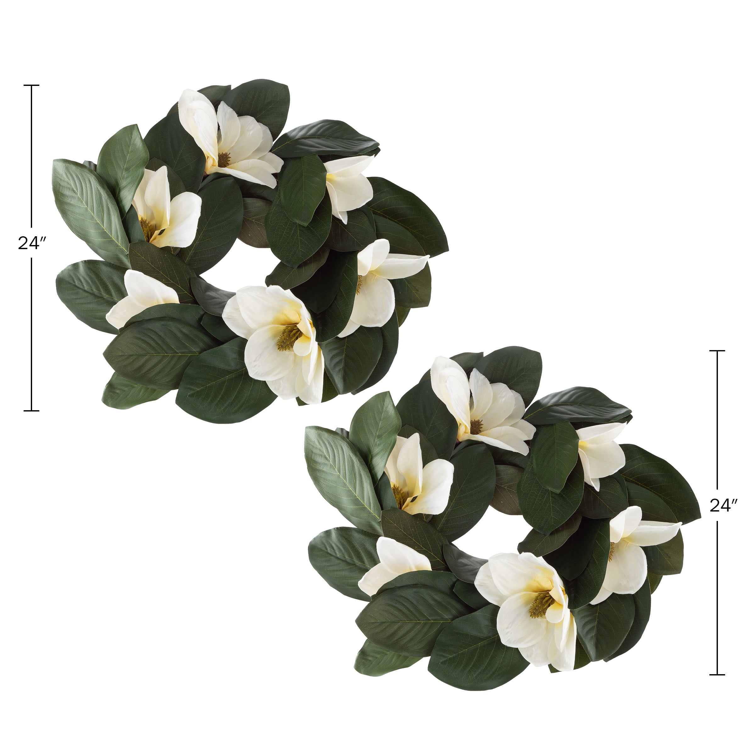 Pure Garden Set of Two 24-Inch Artificial Magnolia Wreaths for Home Decor