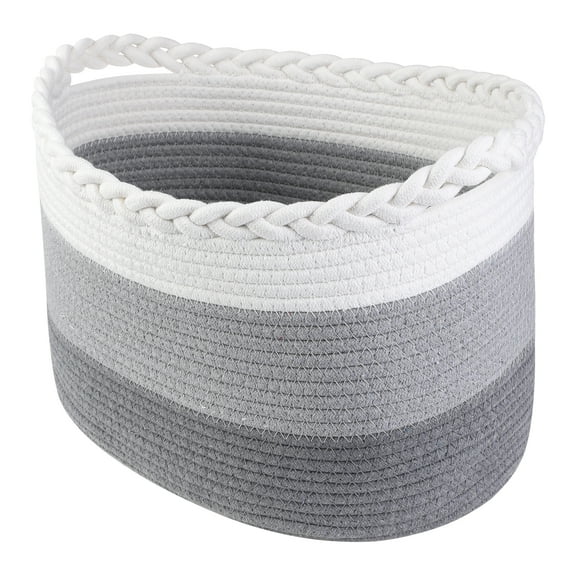 Unique Bargains Woven Storage Basket for Clothes Organizer Bin with Handles Gray