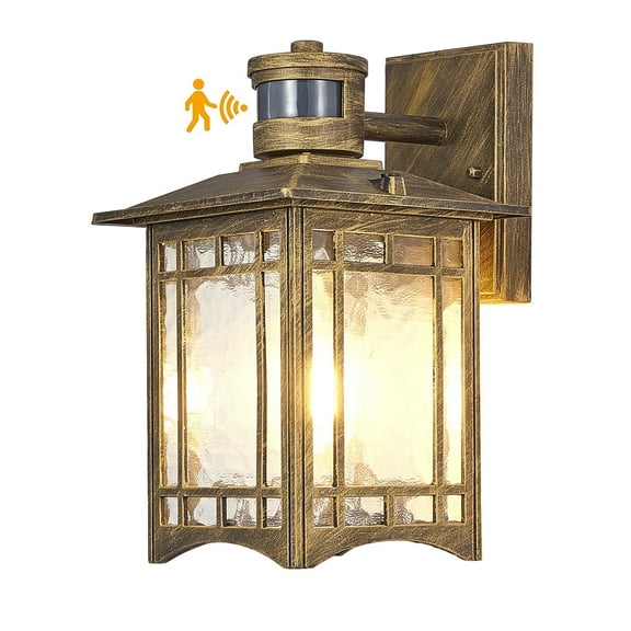 Bronze Outdoor Motion Sensor Lights - Dusk to Dawn Lighting Fixture for Outside House Exterior - Wall Mount Porch Lantern with Yard Front Motion Detector - Garage Patio Anti-Rust Light