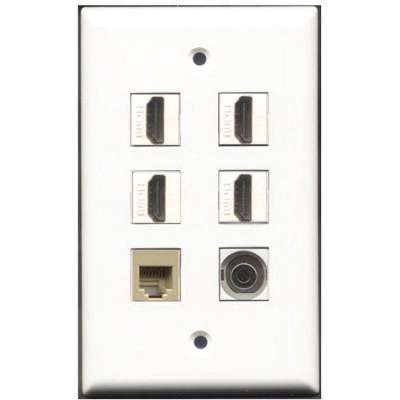 RiteAV - 4 Port HDMI 1 Phone RJ11 RJ12 Beige 1 3.5mm Wall Plate
