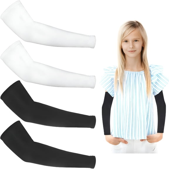 TELOLY 2 Pairs Kids Arm Sleeves - Breathable Elastic Compression Sleeves for Volleyball,Football,Baseball,Basketball - Youth Boys & Girls