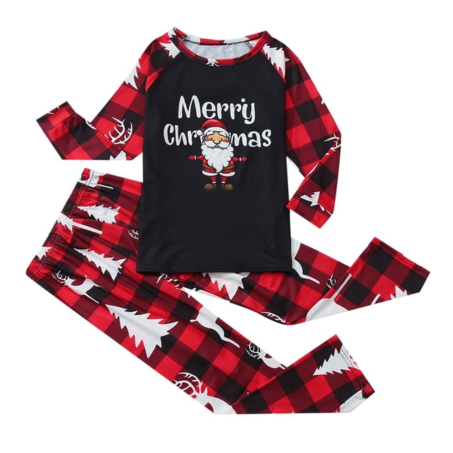 LSLJS Christmas Pajamas Pyjamas de Noël Assortis pour la Famille, Ensemble Assorti pour la Famille, Pyjamas de Noël pour la Famille, Ensemble Haut à Carreaux Rouges et Pantalons Longs, Ensembles de Vêtements de Nuit pour les Fêtes de Noël