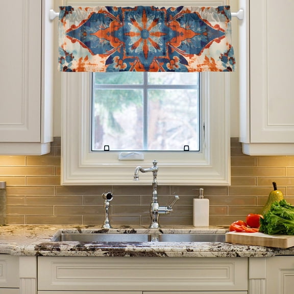Retro Boho Pattern Curtain Valances Farmhouse Design Window Treatment Decor Blackout Rod Pocket for Windows Living Room Kitchen 54" x 18"
