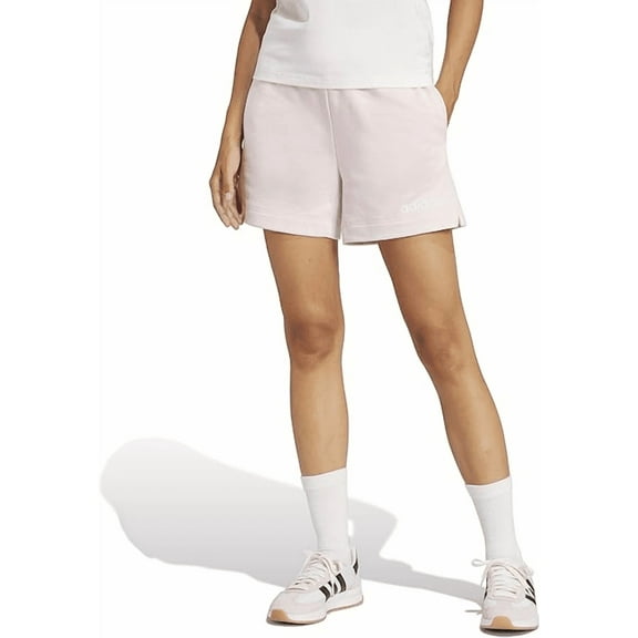 Adidas CLEAR PINK/WHITE Women's Essentials Linear French Terry Shorts, US Small