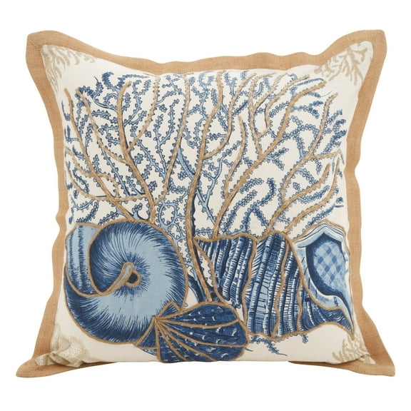 Fennco Styles Home Décor Sea-Inspired Space Decorative Down Filled 100% Cotton Throw Pillow - 20" Square (Sea Shell)