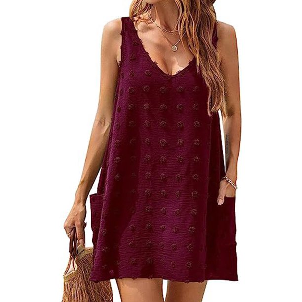 Bathing Suit Cover Up for Women Cute Swiss Dots Stitching Swimsuit