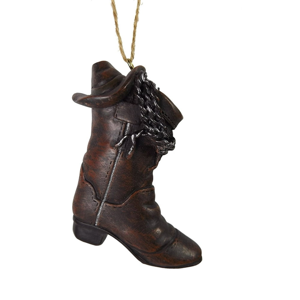 Brown Western Cowboy Boot Riding Hat Rope Spur Christmas Tree Ornament