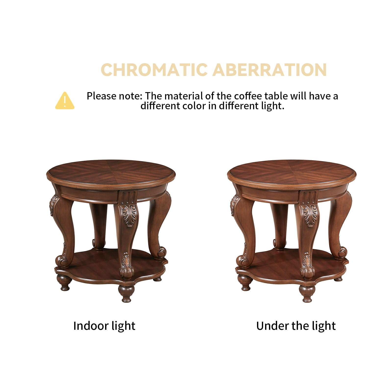 LKTART 3-Piece Vintage Oval Coffee Table Set - Cherry Wood Table with Carved Legs for Living Room & Office