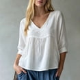 thumbnail image 4 of Plus Size Women's V Neck Peplum Lace Blouse 3/4 Sleeve Casual Loose Fit, 4 of 6