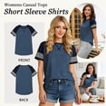 thumbnail image 6 of TEMOFON Womens Shirts Summer Short Sleeve Tops Going Out Tops for Women Color Block Tunic Tops Roundneck Blue Tees Dressy Casual Spring, 6 of 8