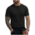 thumbnail image 2 of DPTALR Men's Solid Color Casual Henley Neck Half Button Short Sleeve Shirt,Black, L, 2 of 7