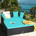 thumbnail image 1 of Gymax Rattan Patio Daybed Loveseat Sofa with Turquoise Cushions, 1 of 10