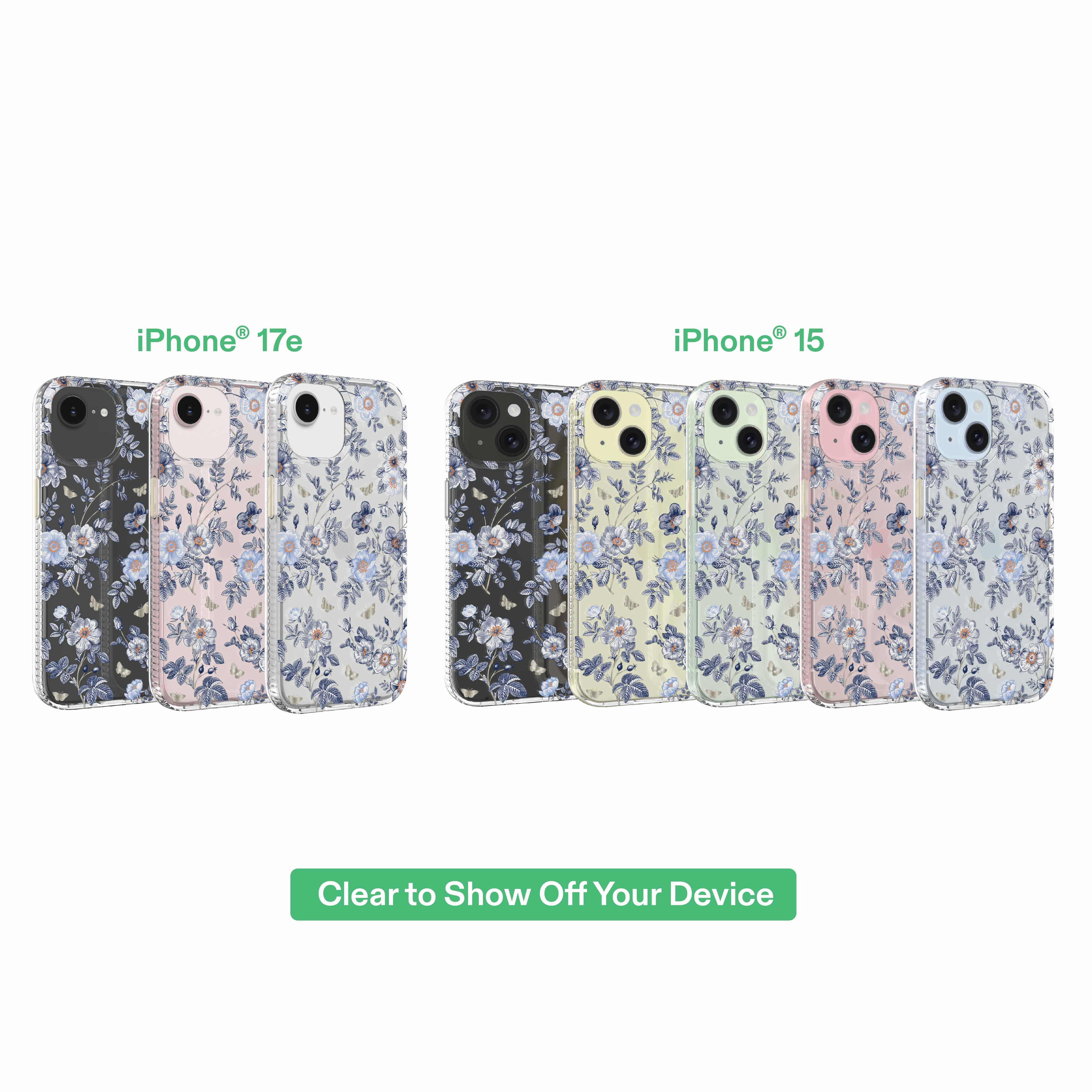 onn Blue Toile Phone Case for iPhone 17e / iPhone 16e / iPhone 15 / iPhone 14 / iPhone 13