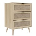 thumbnail image 5 of Aukfa 3 Drawer Tall Dresser Nightstand with Rattan Storage Drawer for Bedroom Living Room, Brown, 5 of 8