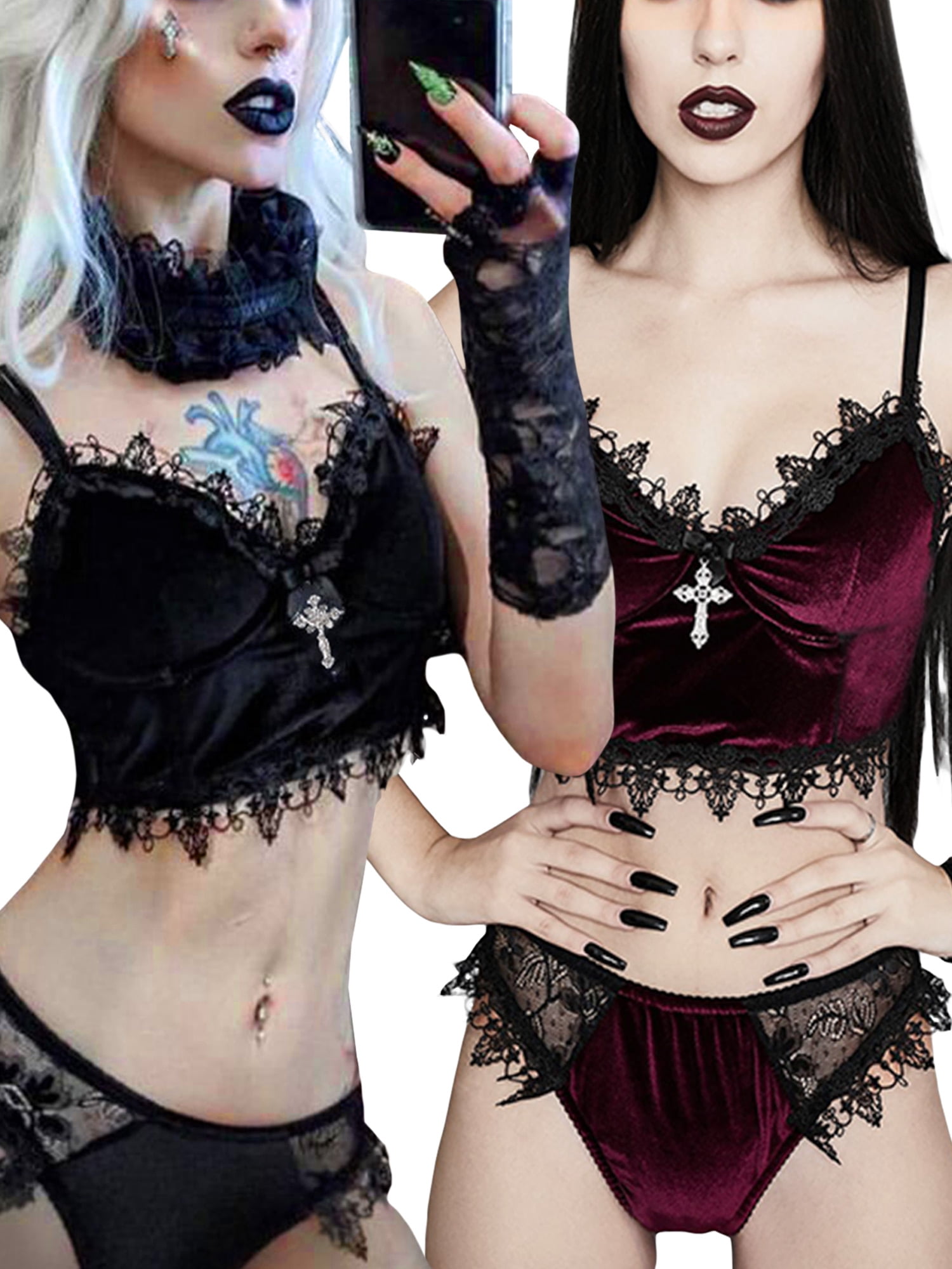 Insgoth Sexy Women Crop Top, Gothic Sexy Lace Crop Top