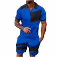 thumbnail image 2 of Frnrwgo Mens 2 Piece Short Set Color Block Half Zip Collared Short Sleeve Shirts and Shorts Casual Summer Outfits, 2 of 5