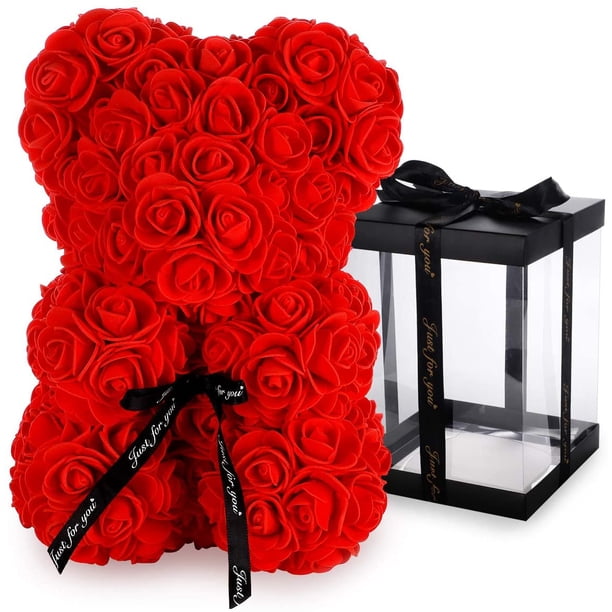 Oso rosa, oso de peluche, oso de flores artificiales, regalo del día de San Valentín oso rosa burbuja flor oso simulación flor inmortal abrazo oso juguete Zhivalor HMHZ1515-2