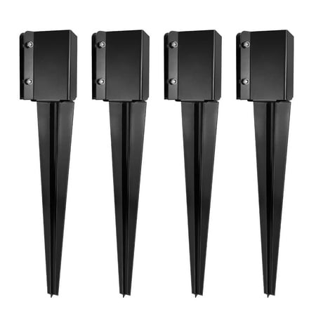 Urban Deco Fence Post Anchor Ground Spike Heavy Duty Metal Black Powder Coated Fence Stakes Post,24 x 4 x 4 Inches Outer Diameter (Inner Diameter 3.6 x3.6 Inches), Pack of 4