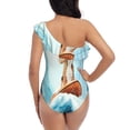 thumbnail image 5 of Zufioo dog surfing on surfboard Print One-shoulder Ruffled One-piece Swimsuit, High Elastic Integrated Removable Chest Pad Swimsuit Suitable for Beach, Pool and Vacation-Medium, 5 of 6