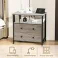thumbnail image 3 of 27 inch Wide Nightstand with Charging Station, Bedside Table with Open Shelf, 2 Drawers Small Wood Dresser, End Side Table for Bedroom (2 Pack,Rustic Gray), 3 of 7