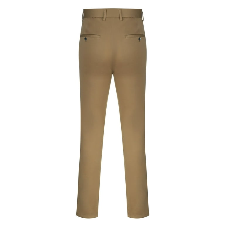 wendunide men's pants Men's Thin Trousers Solid Color High Waist Elastic  Casual Business Pants Khaki XL 