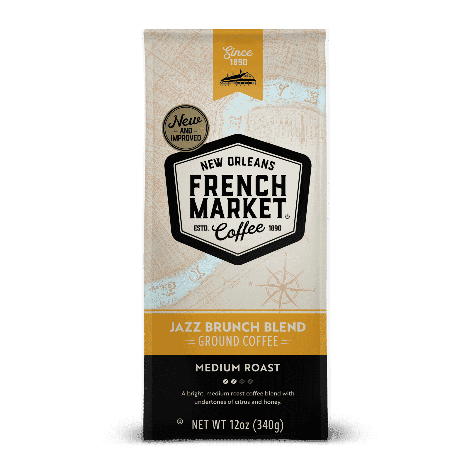 (2 pack) French Market Jazz Brunch Blend Medium Roast Ground Coffee, 12 oz