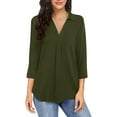 thumbnail image 2 of Basic T Shirts for Women Summer Temperament Chiffon Women's Loose V-neck Three-quarter Sleeve Solid Color Shirt Top, 2 of 7