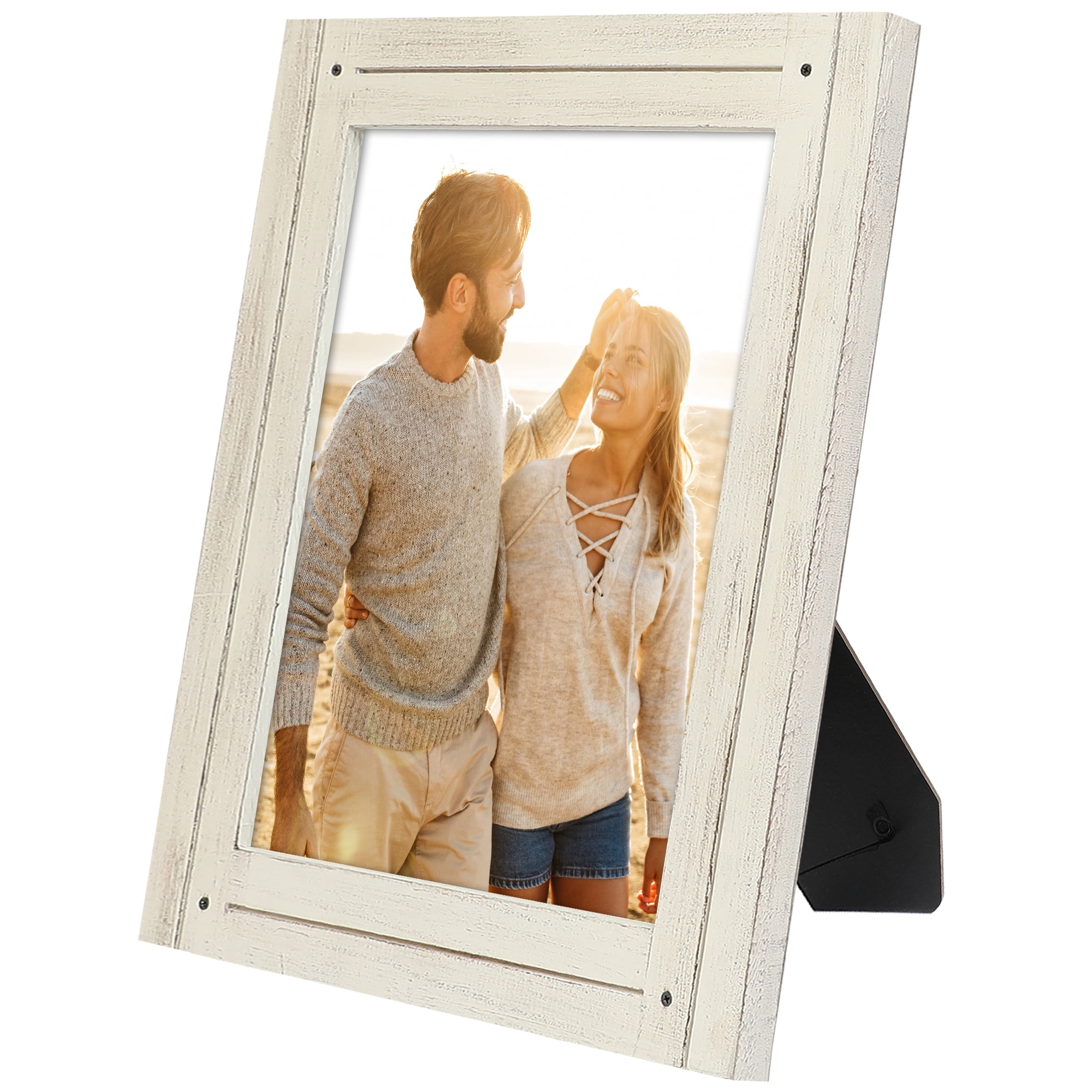 Americanflat 9x12 Picture Frame Polished Crystal Clear Glass Hampton Collection Distressed Wall - Aspen White
