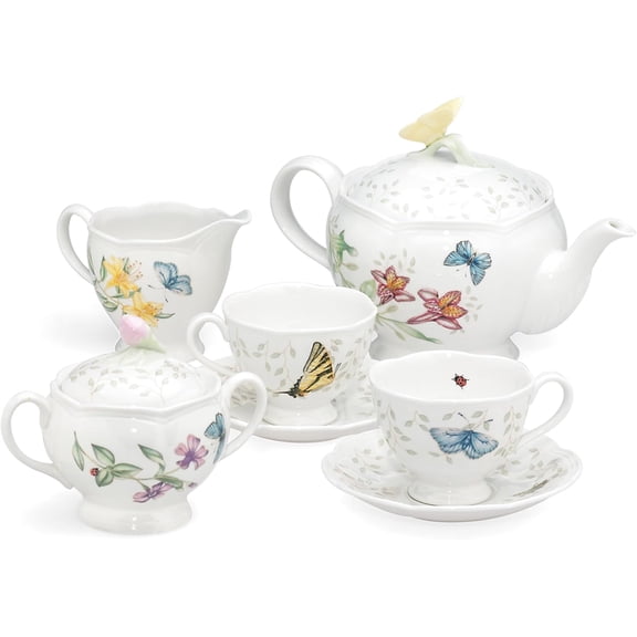 Butterfly Meadow 8-Piece Tea Set, Service for 2, White
