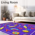 thumbnail image 2 of ODIKA 2'x3' Machine Washable Non-Slip Area Rug, Whimsical Alphabet Mosaic with Sun and Umbrella Accents High Traffic Rug with Pad, Purple, 697253, 2 of 8
