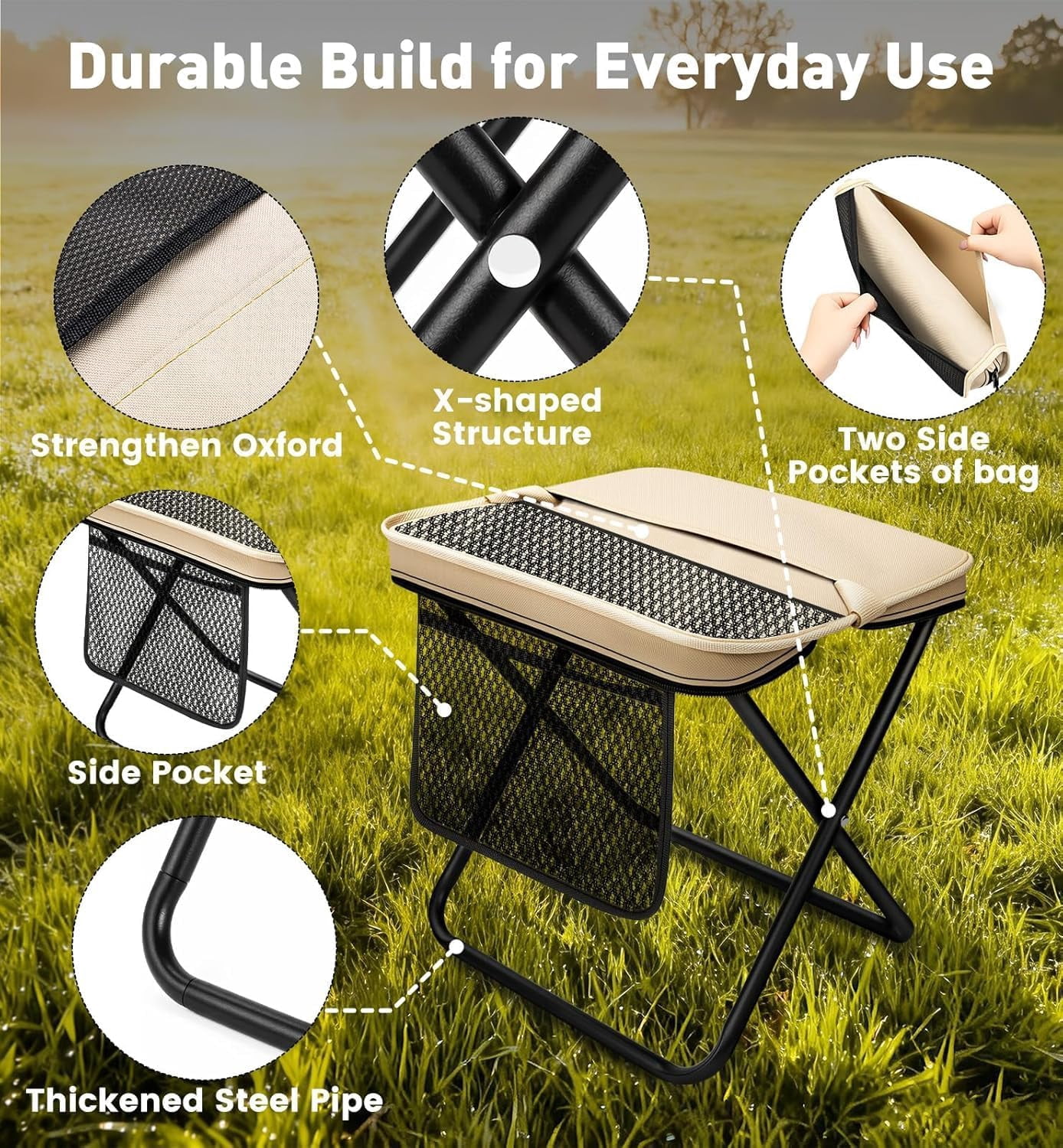2026 New Foldable Backpack Stool for Adults - Portable Camping Stool with Sling Bag, 300lbs Capacity for Camping, Fishing, Hiking, Travel, Picnic