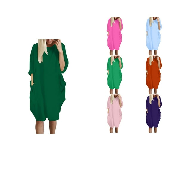 NJDVHB Robes d'Hiver pour Femmes, Robes de Vacances pour Femmes, Jupe Longue Décontractée Unie à Taille Élastique, Verte, m