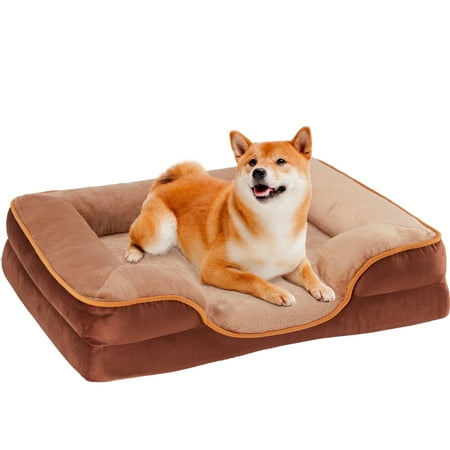 EDX Dog Bed  28 x23  Medium Orthopedic Dog Sofa Bed  Supportive Foam Pet Couch Bed with Removable Washable Cover  Brown