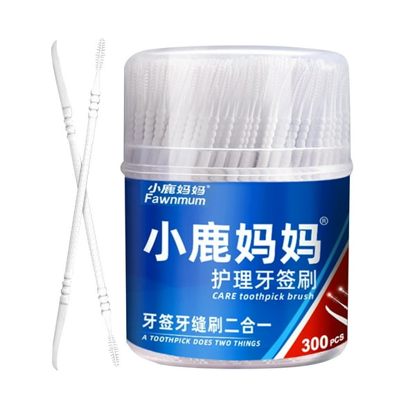 300pcs Toothpick 2-In-1 Floss Picks High Toughness Interdental Brush Stick Tongue Scraper Oral Care Tools Professional Toothpicks Sticks with Portable Case Picks Perfect for Family Hotel
