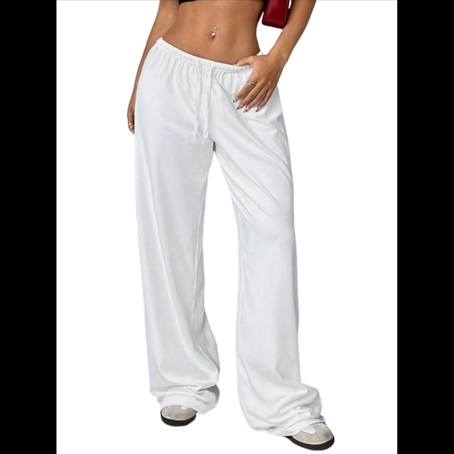 Pantalones Deportivos Rectos de Pierna con Cintura con Cordón para Mujer, Pantalones Casuales Holgados y Largos de Verano. M