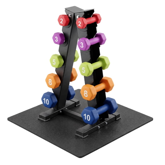 Aurorafy Neoprene Dumbbell Workout Set w/ Rack, 2, 3, 5, 8, 10lb Weight Pairs, Multicolor