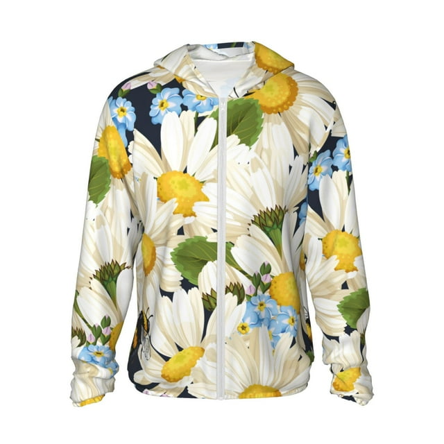 Vsdgher Bees Collecting Nectar Print Adult Hoodie Shirts Rash Guard for Men Women,Long Sleeve Sun Protection Fishing Shirts for Athletic Running Swim-Large