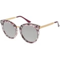 thumbnail image 2 of Women's Oversize Horn Rimmed Cat Eye Sunglasses Round Mirrored Lens 54mm (Purple Marble / Silver Mirror), 2 of 4