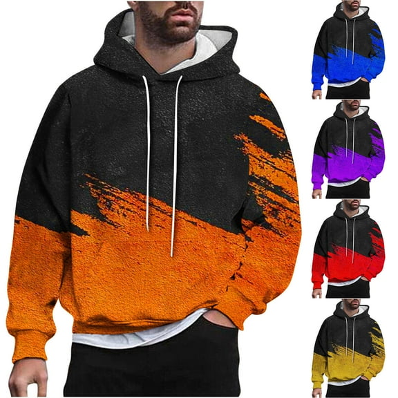 GERsome Mens Hooded Sweatshirt Long Sleeve Color Block Hoodie Pullover Sweatshirts with Kangaroo Pocket M-4XL