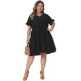 thumbnail image 3 of DARING DIVA Women's Plus Size V Neck Ruffle Sleeve Swing A Line Tiered Dress 1X Black, 3 of 6