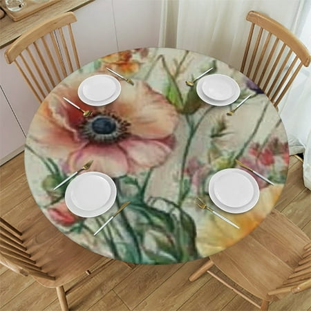 

Sheronv Flowers Painting Art Round Tablecloth Stain-Resistant Washable 100% Polyester Fiber for Home Kitchen Parties Holiday Dinner Outdoor Picnic Camping Indoor Dining 46 -50
