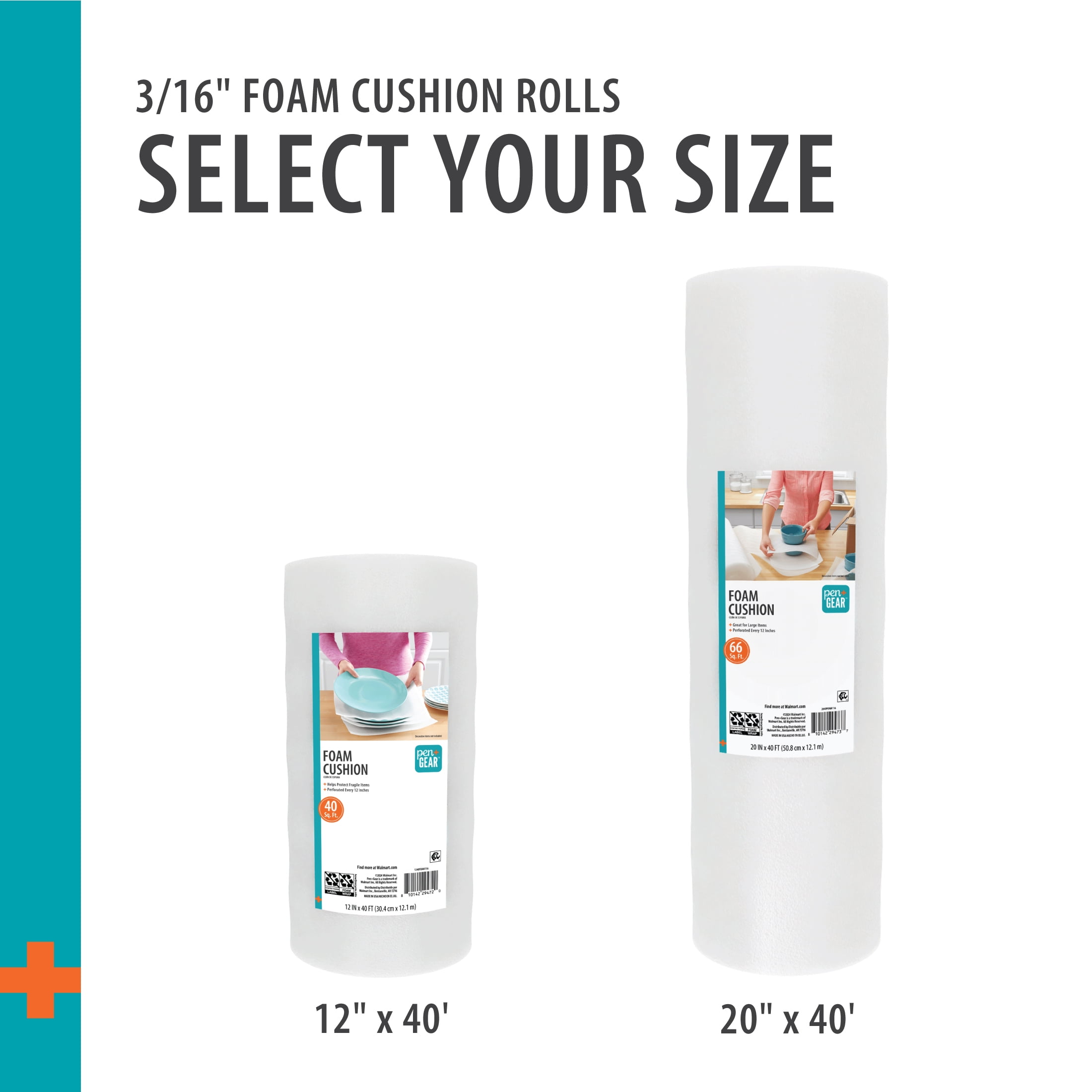 Pen+Gear 12" x 40' Foam Cushioning Roll, White, 1-Roll
