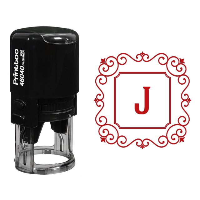 Printtoo R-40 Square Swirl Border Alphabet J Monogram Initial Office Stationary Self Inking Rubber Stamp
