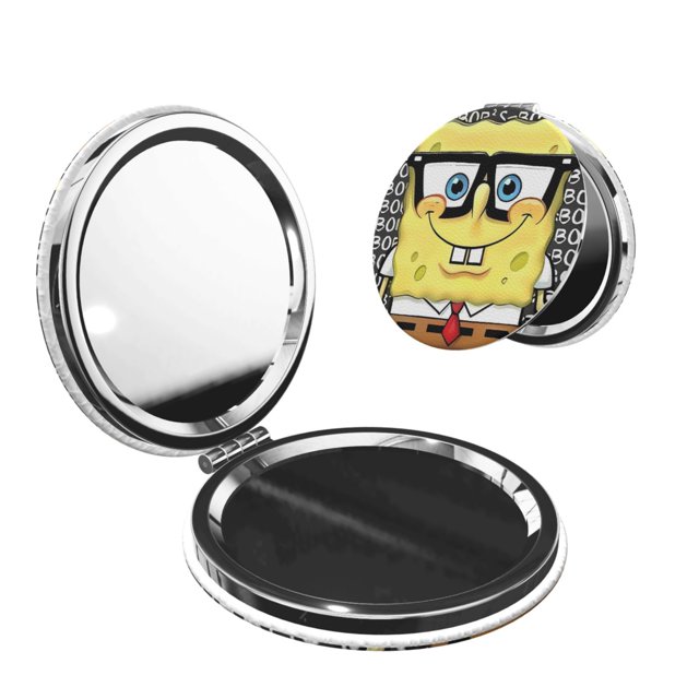 Zufioo SpongeBob SquarePants for Portable Pocket Makeup Mirror, Foldable Handheld Magnifying Beauty Mirror Suitable for Wallet Handbag for Women-Round Shape