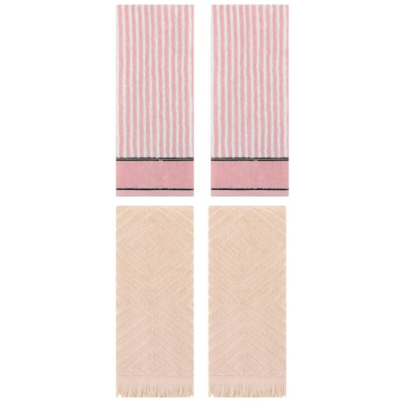 Unique Bargains 4 Pcs Striped Pattern Soft Hand Towels 13 x 29 Inch Pink/Brown