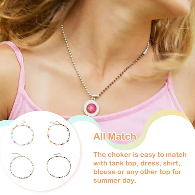 pitrice Collier de Perles Chaîne Ras du Cou Perles Fait Main Été Boho Bijoux Accessoire de Mode Cadeaux Femmes Ados Fête Vacances Plage Type 1 1Ensemble