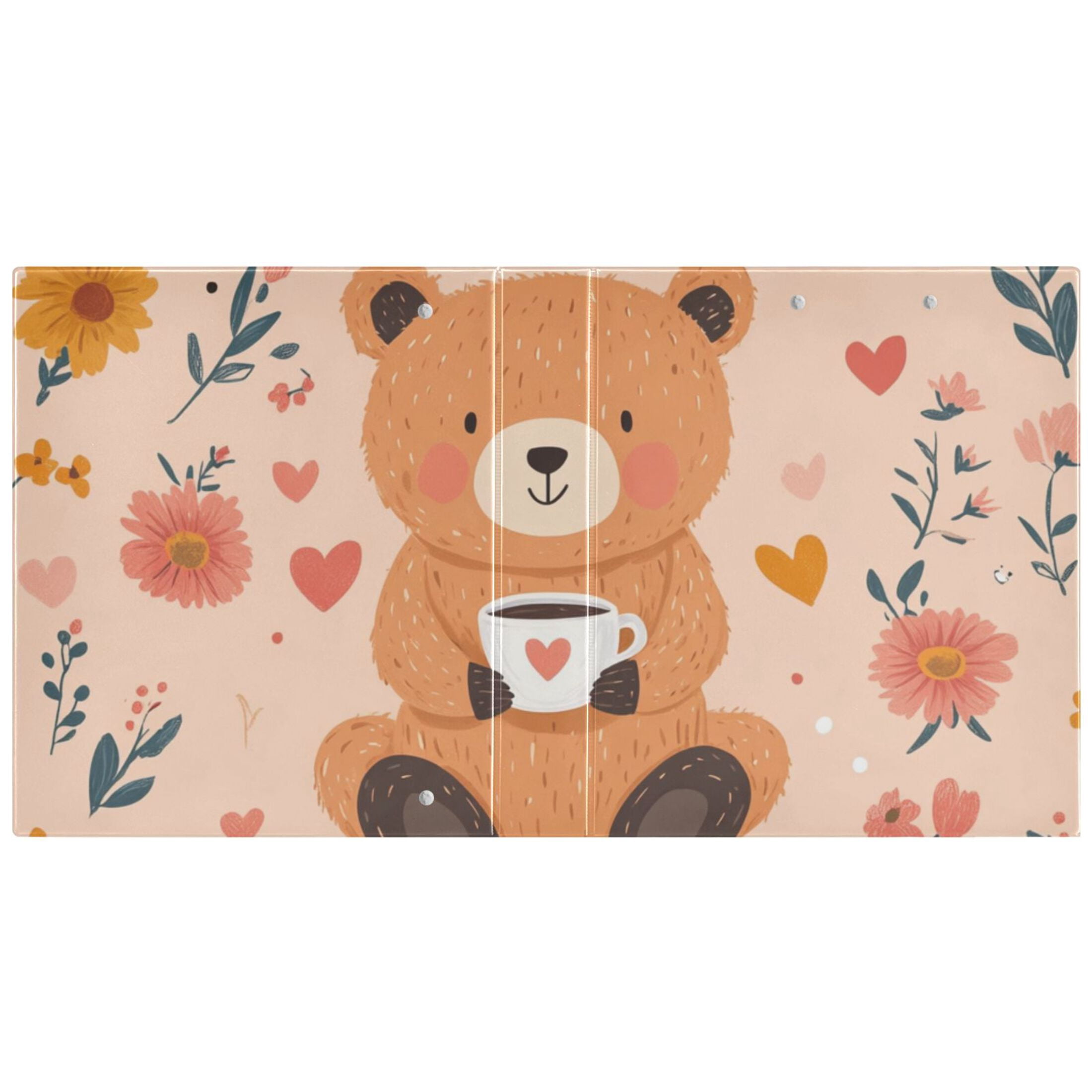 Brown Bear Flowers 3 Ring Binders 1.5 inch Hardcover File Folders with Interior Pockets A4 Size Organizer for School Office Hospital